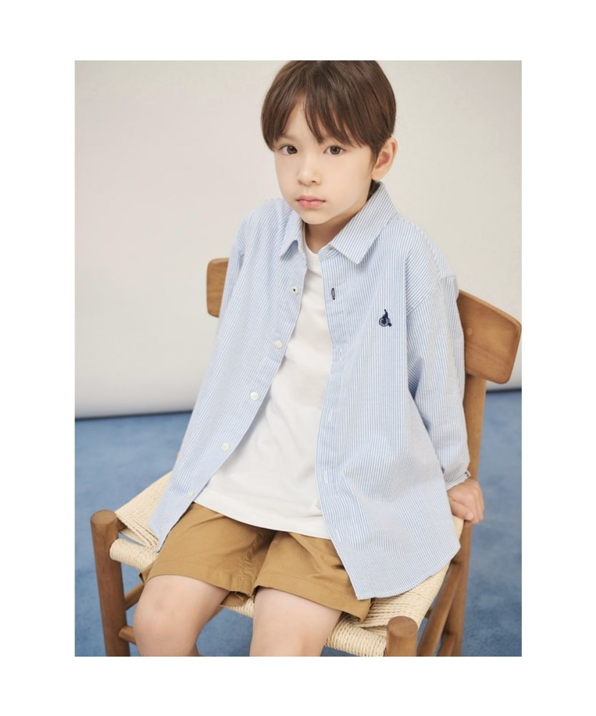 빈폴 키즈(BEANPOLE KIDS) 시어서커 스트라이프 오버핏 셔츠  스카이 블루 (BI5764U02Q) (BI5764U02Q) (BI5764U02Q)