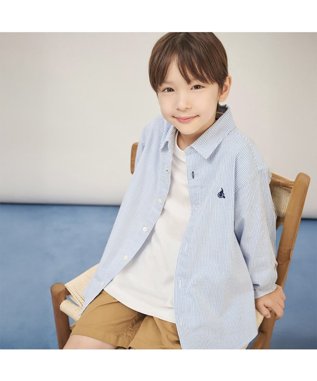 빈폴 키즈(BEANPOLE KIDS) 시어서커 스트라이프 오버핏 셔츠  스카이 블루 (BI5764U02Q) (BI5764U02Q) (BI5764U02Q)