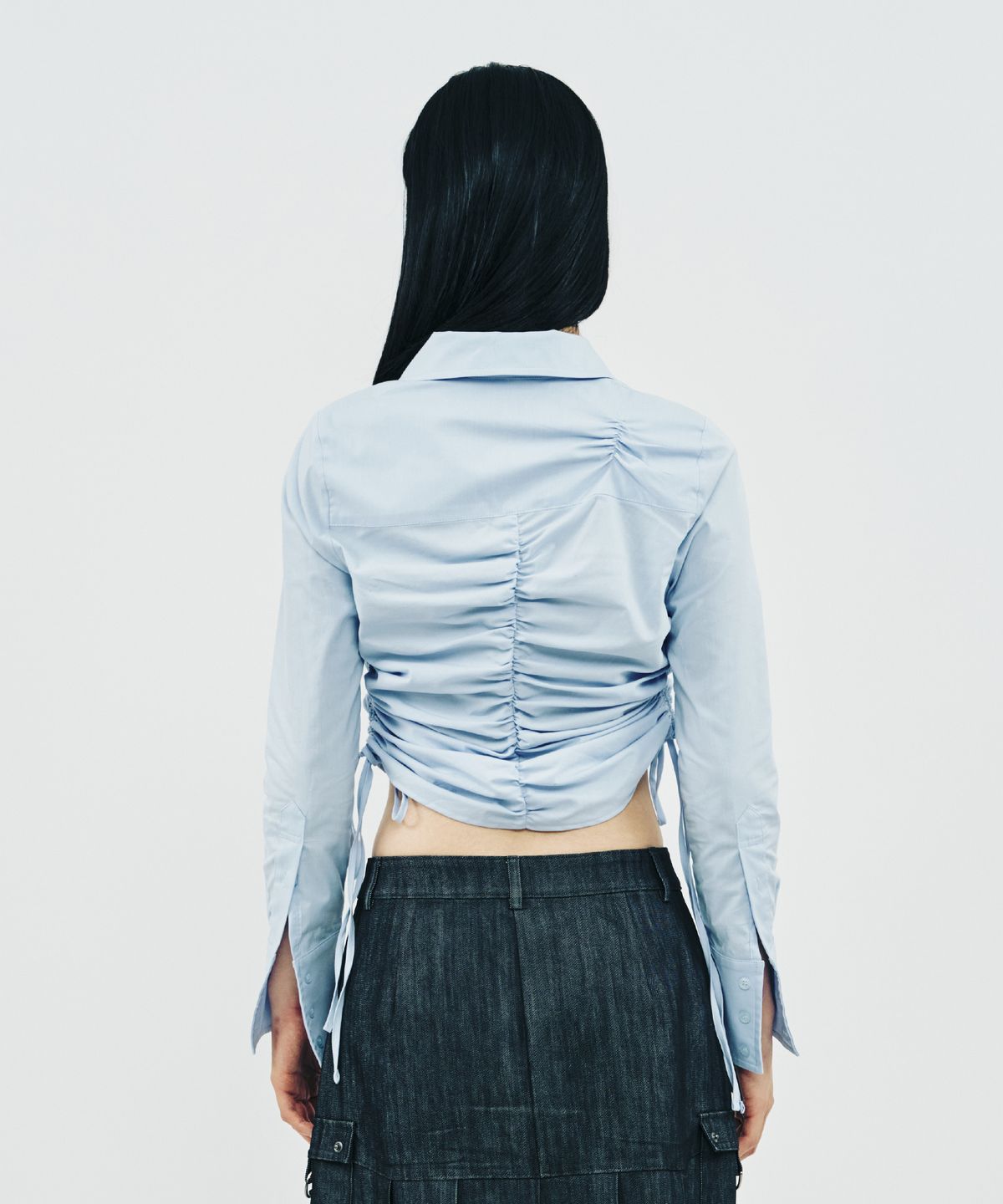 페노메논시퍼(PHENOMENON SEEPER) SHIRRING LONG SLEEVE SHIRT_BL