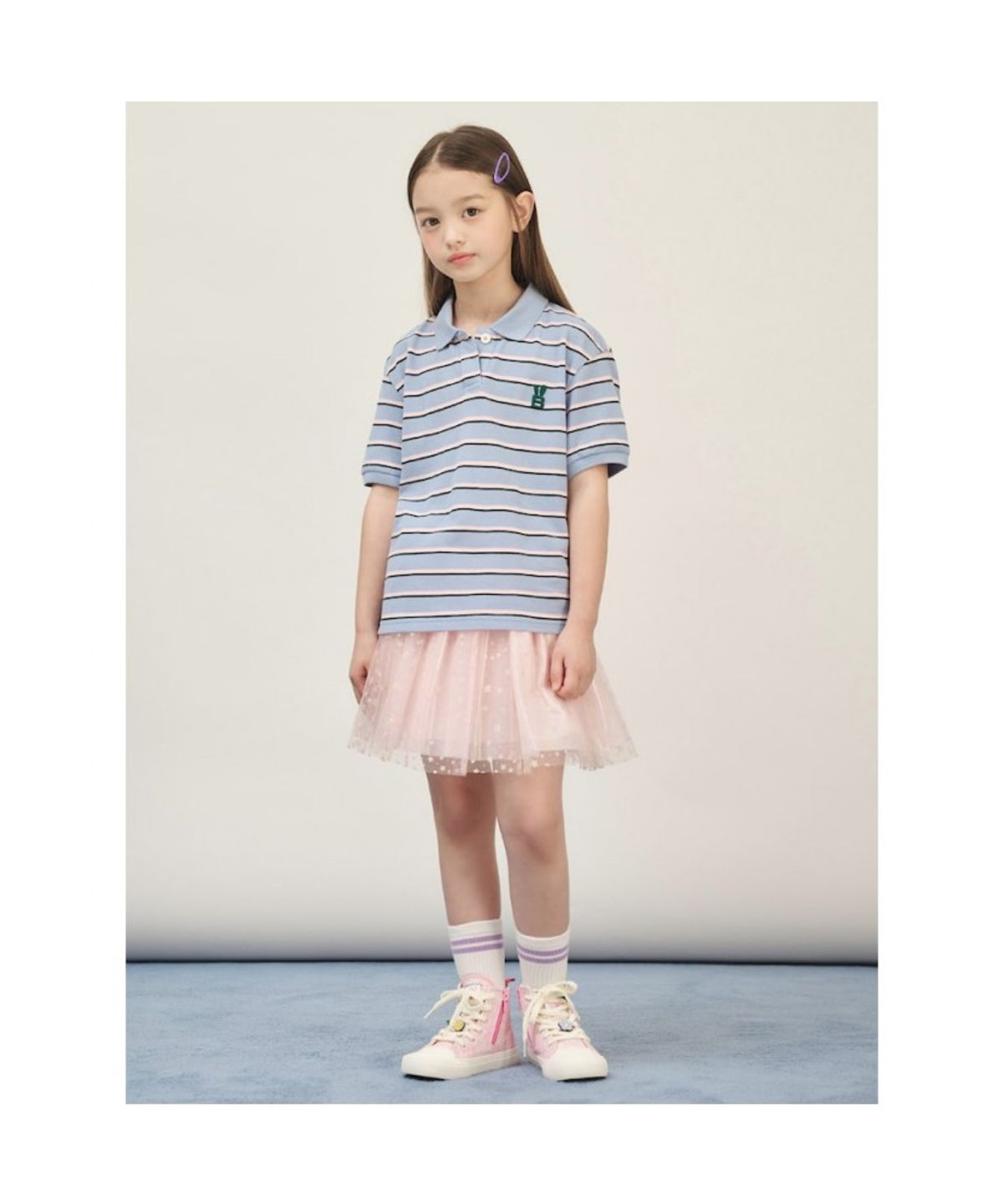 빈폴 키즈(BEANPOLE KIDS) 여아 스트라이프 반소매 피케티셔츠  스카이 블루 (BI5742G03Q) (BI5742G03Q) (BI5742G03Q)