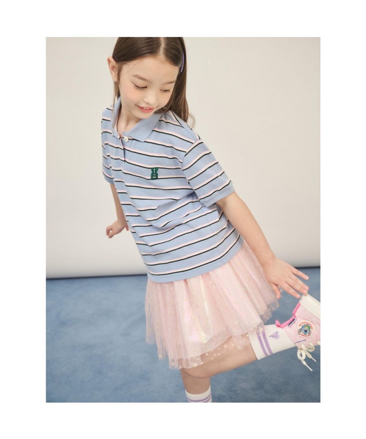 빈폴 키즈(BEANPOLE KIDS) 여아 스트라이프 반소매 피케티셔츠  스카이 블루 (BI5742G03Q) (BI5742G03Q) (BI5742G03Q)