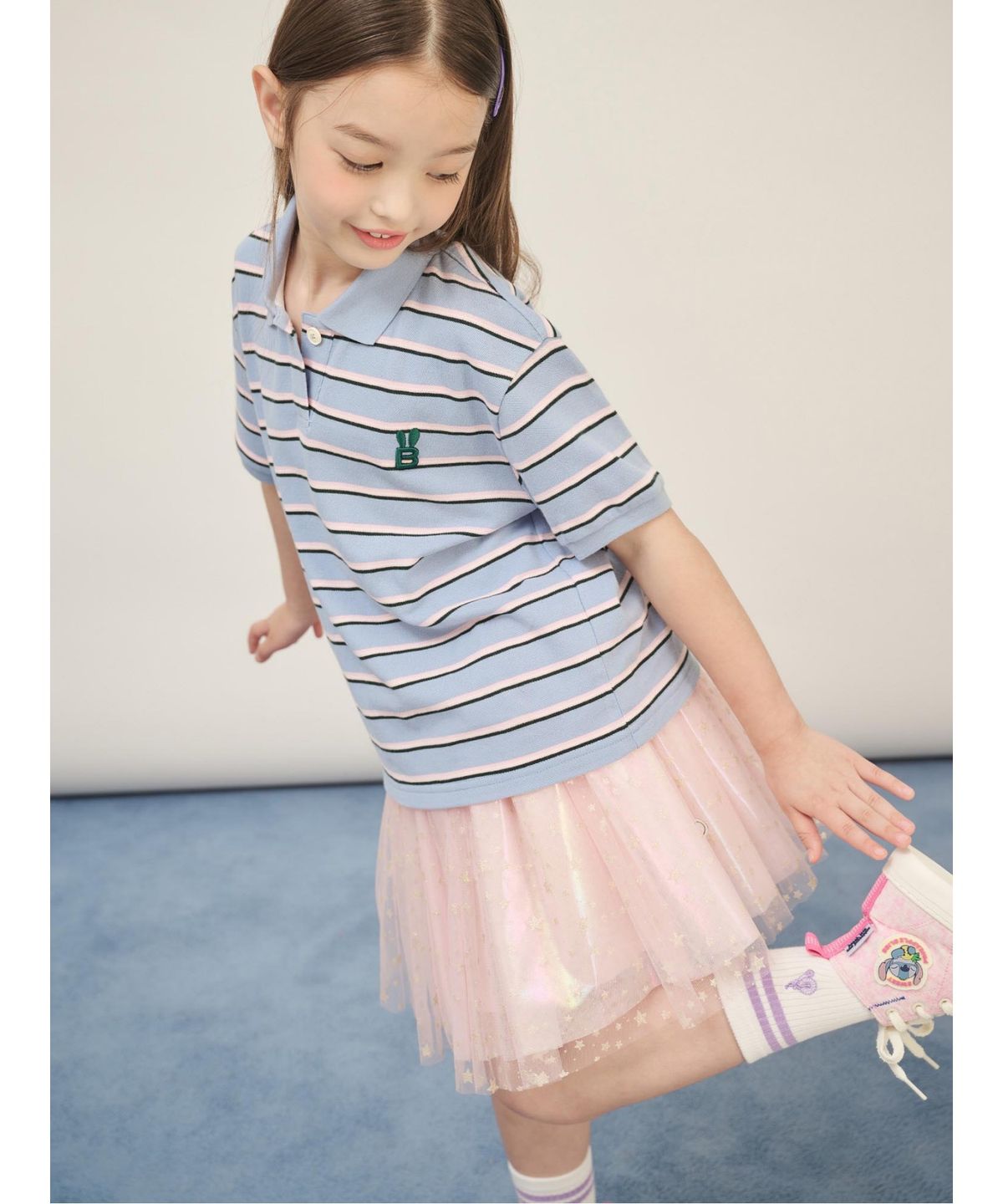 빈폴 키즈(BEANPOLE KIDS) 여아 스트라이프 반소매 피케티셔츠  스카이 블루 (BI5742G03Q) (BI5742G03Q) (BI5742G03Q)