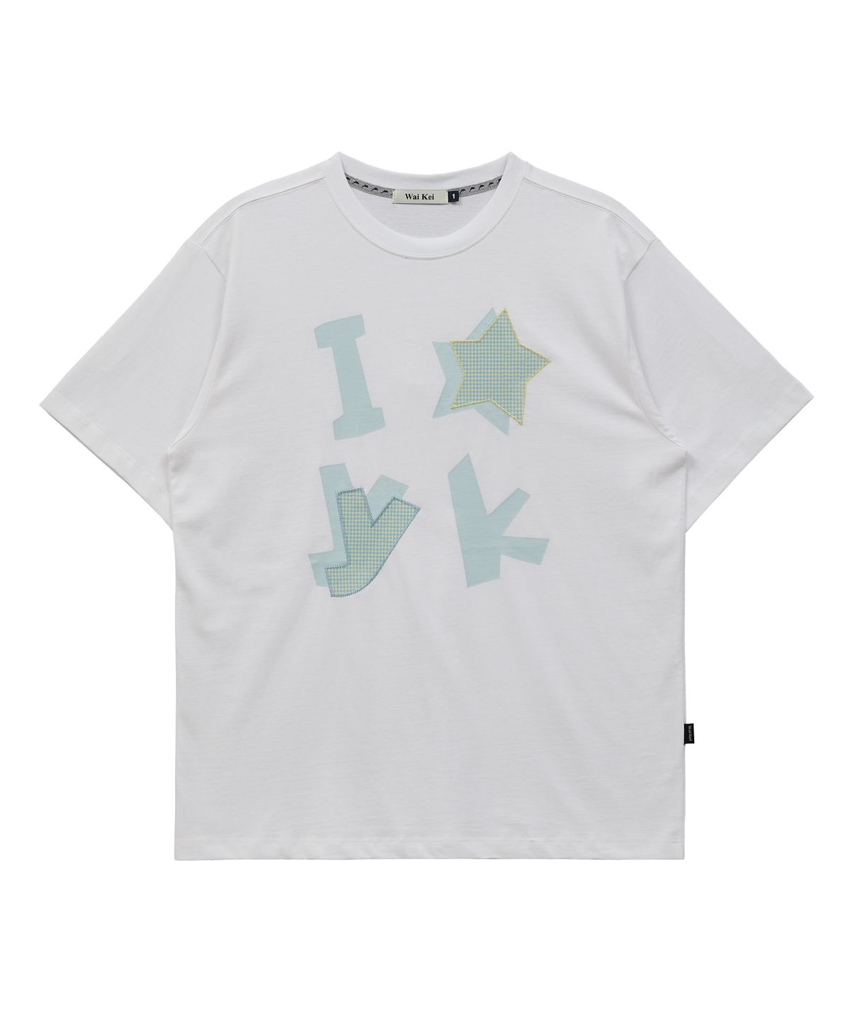 와이케이(WAIKEI) YK 체크 아플리케 반팔티셔츠 화이트