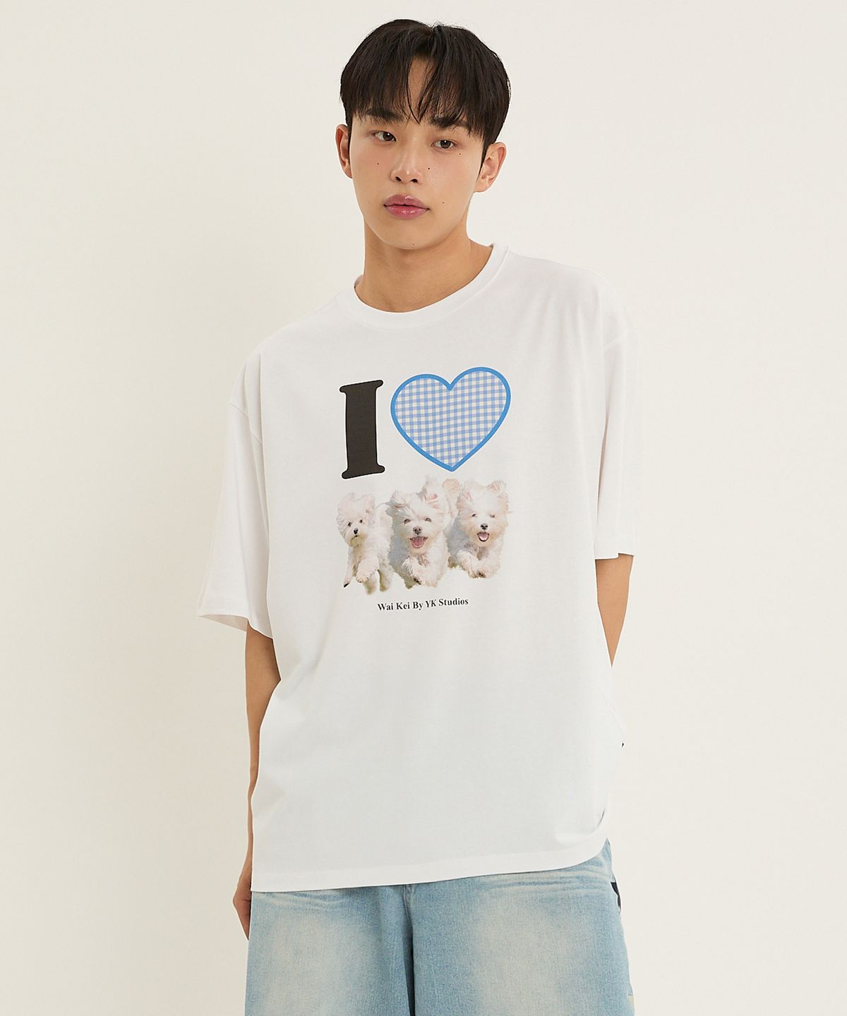 와이케이(WAIKEI) I LOVE 말티즈 반팔티셔츠 화이트