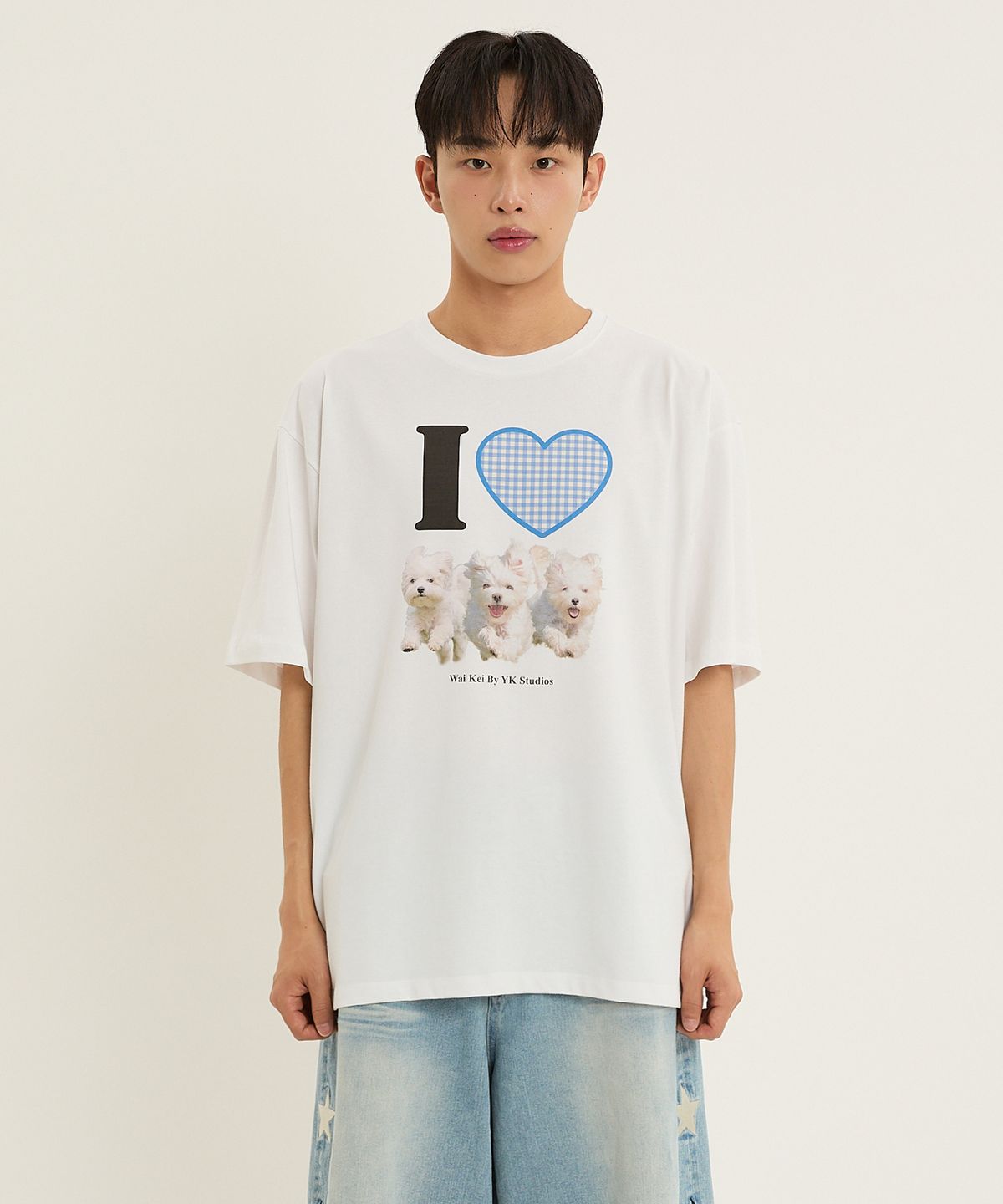 와이케이(WAIKEI) I LOVE 말티즈 반팔티셔츠 화이트