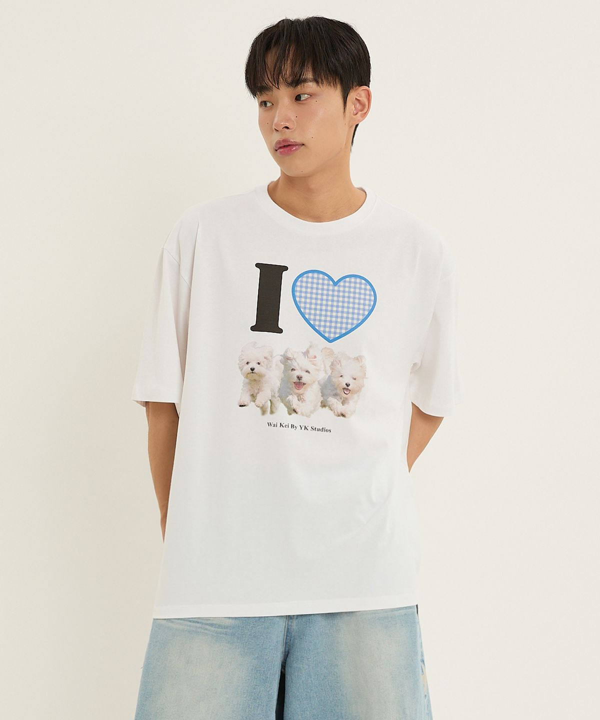 와이케이(WAIKEI) I LOVE 말티즈 반팔티셔츠 화이트