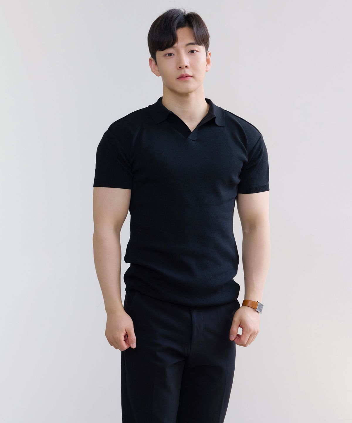 핵쿨남(HECKCOOLNAM) 어깨넓어보이는 아이스쿨링 남자 머슬핏 카라 반팔 니트 티셔츠
