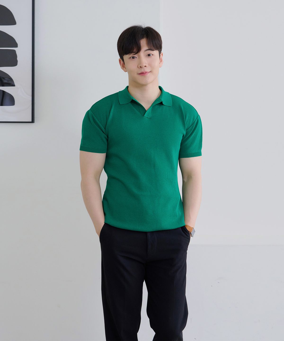 핵쿨남(HECKCOOLNAM) 어깨넓어보이는 아이스쿨링 남자 머슬핏 카라 반팔 니트 티셔츠