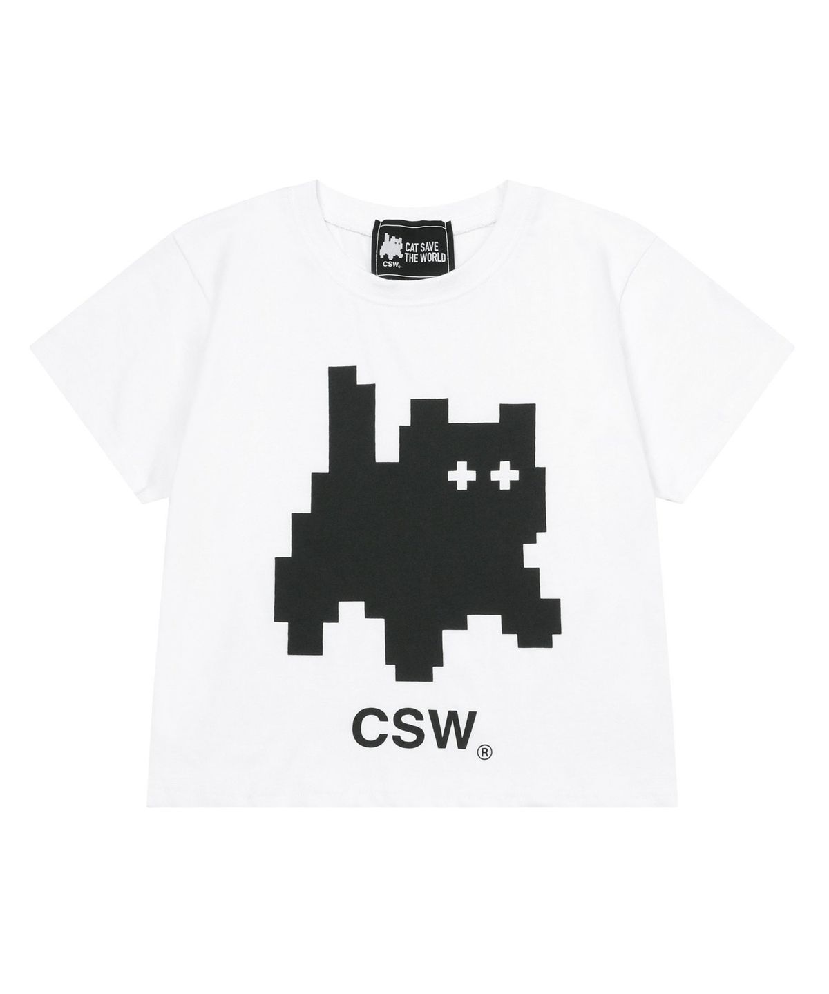 캣세이브더월드(CATSAVETHEWORLD) 멜팅 시그니처 빅 로고 크롭 티 (2컬러)