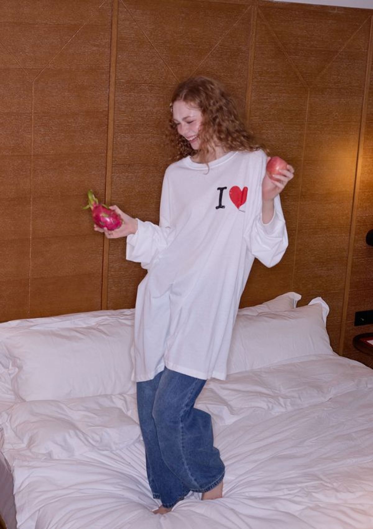 로지(ROSIE) Heart Print Long Tee & Dress /White