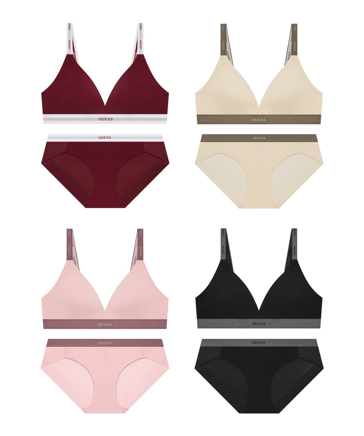 게스언더웨어(GUESS UNDERWEAR) 투톤 일체형 몰드 브라렛 팬티 세트