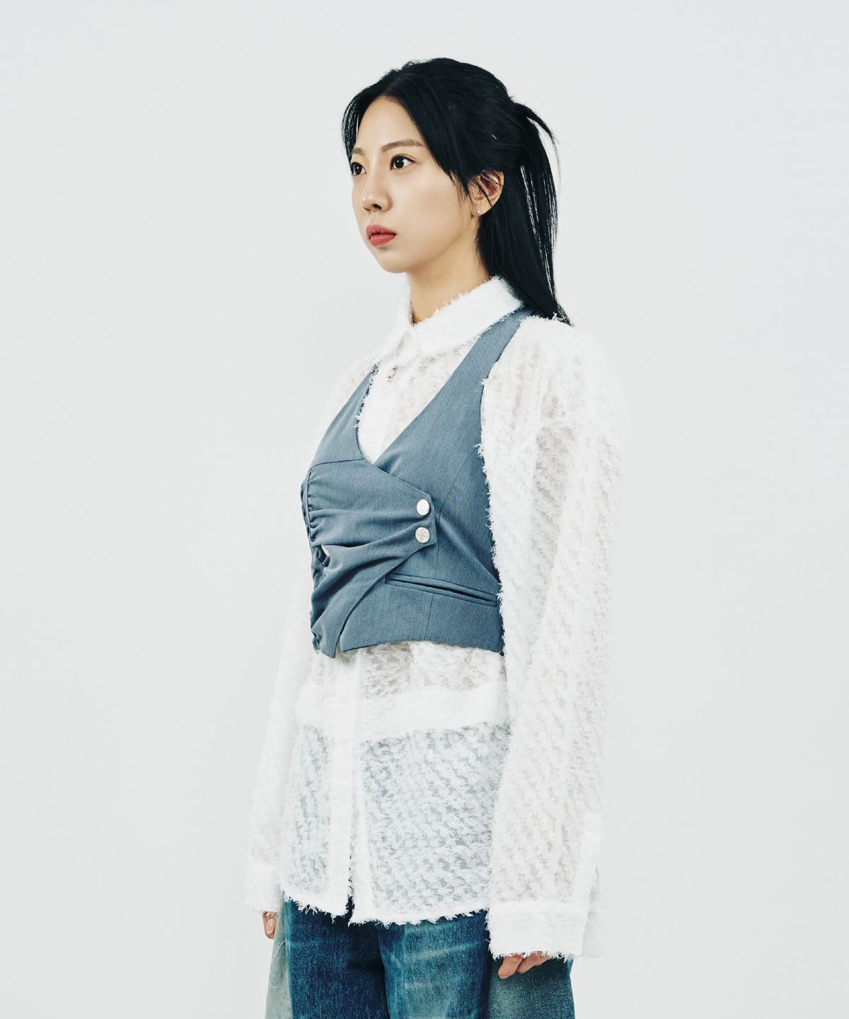 페노메논시퍼(PHENOMENON SEEPER) UNBLANCE SHIRRING VEST_BL