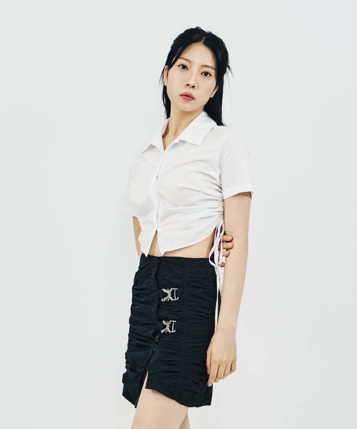 페노메논시퍼(PHENOMENON SEEPER) SHIRRING HALF SLEEVE SHIRT_WT