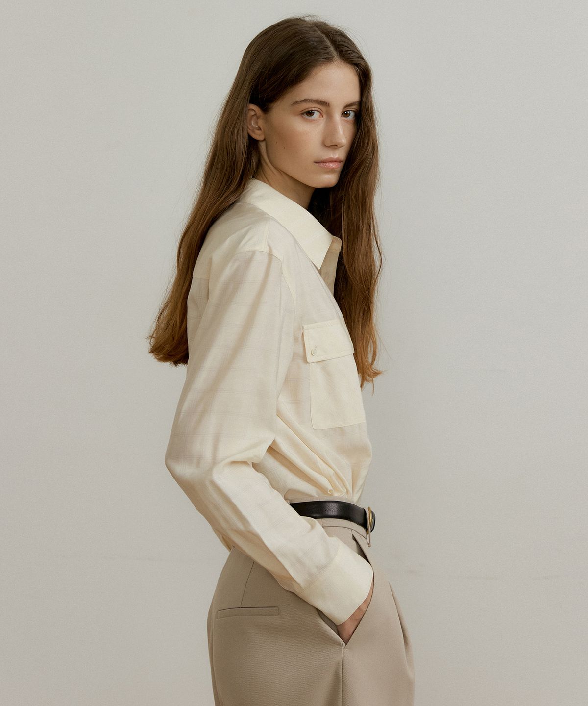 오떼뜨(OCTETTE) SILKY CHECK SHIRTS_2COLOR