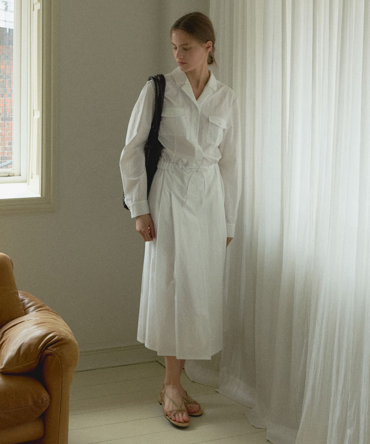 오떼뜨(OCTETTE) PLEATS SHIRT-DRESS_WHITE