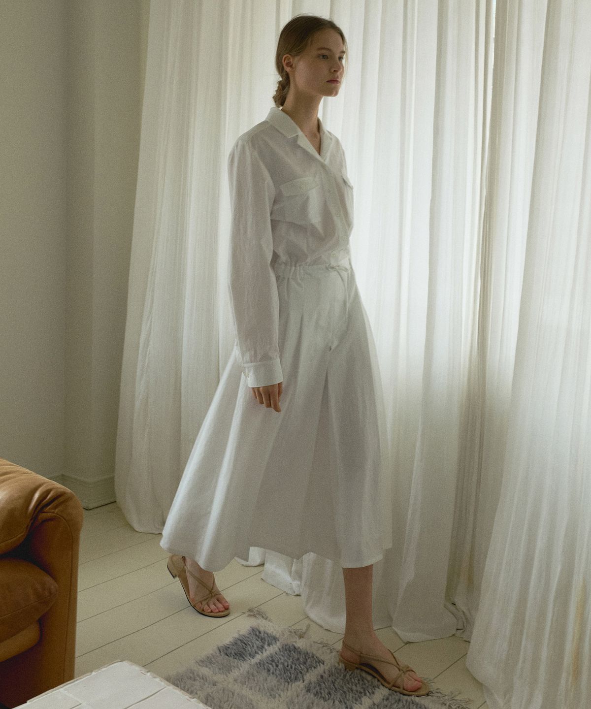 오떼뜨(OCTETTE) PLEATS SHIRT-DRESS_WHITE