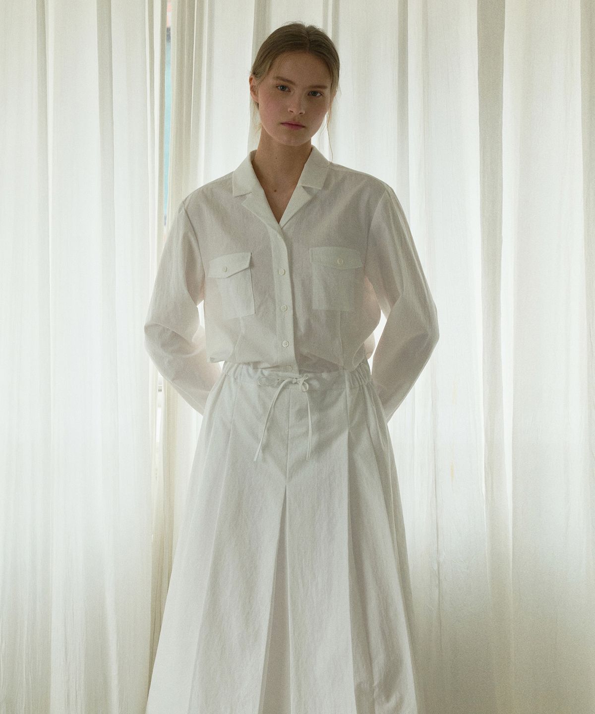 오떼뜨(OCTETTE) PLEATS SHIRT-DRESS_WHITE