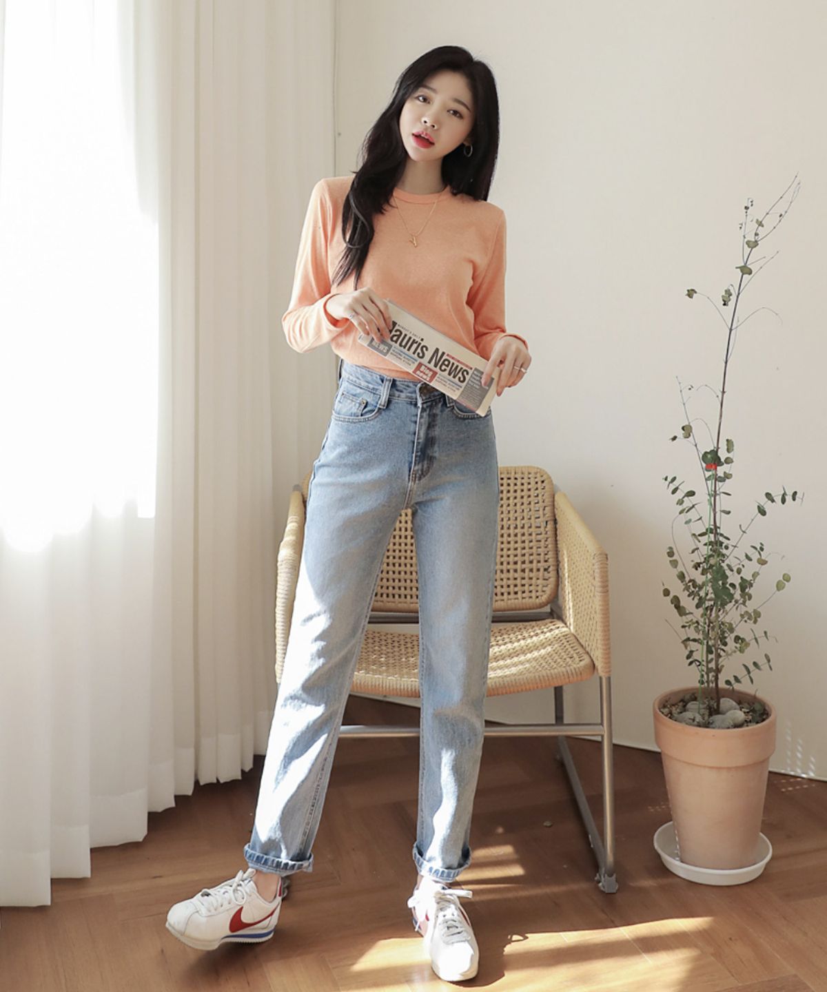 빼빼(BBAEBBAE) 국내제작 긴밑위 보이핏 와이드데님팬츠