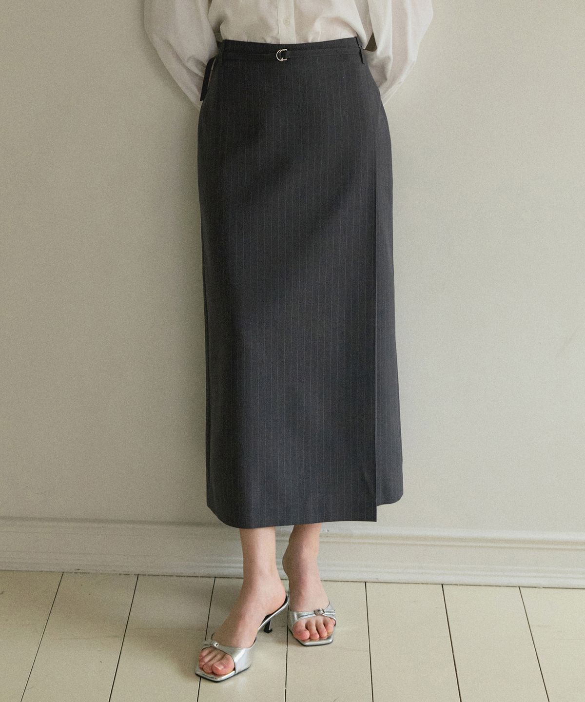 오떼뜨(OCTETTE) STRIPE BELTED MAXI SKIRT_2COLOR