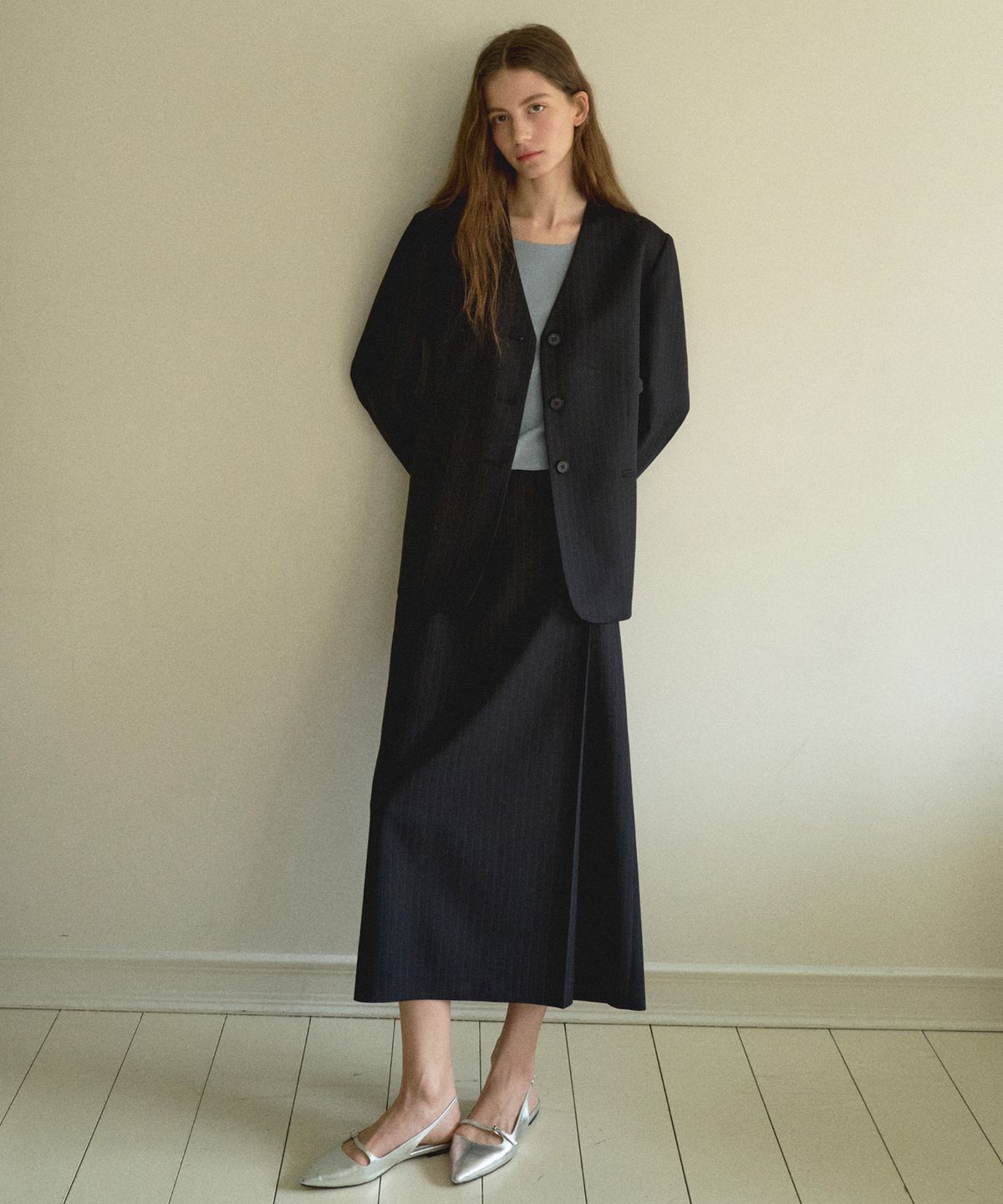오떼뜨(OCTETTE) STRIPE BELTED MAXI SKIRT_2COLOR