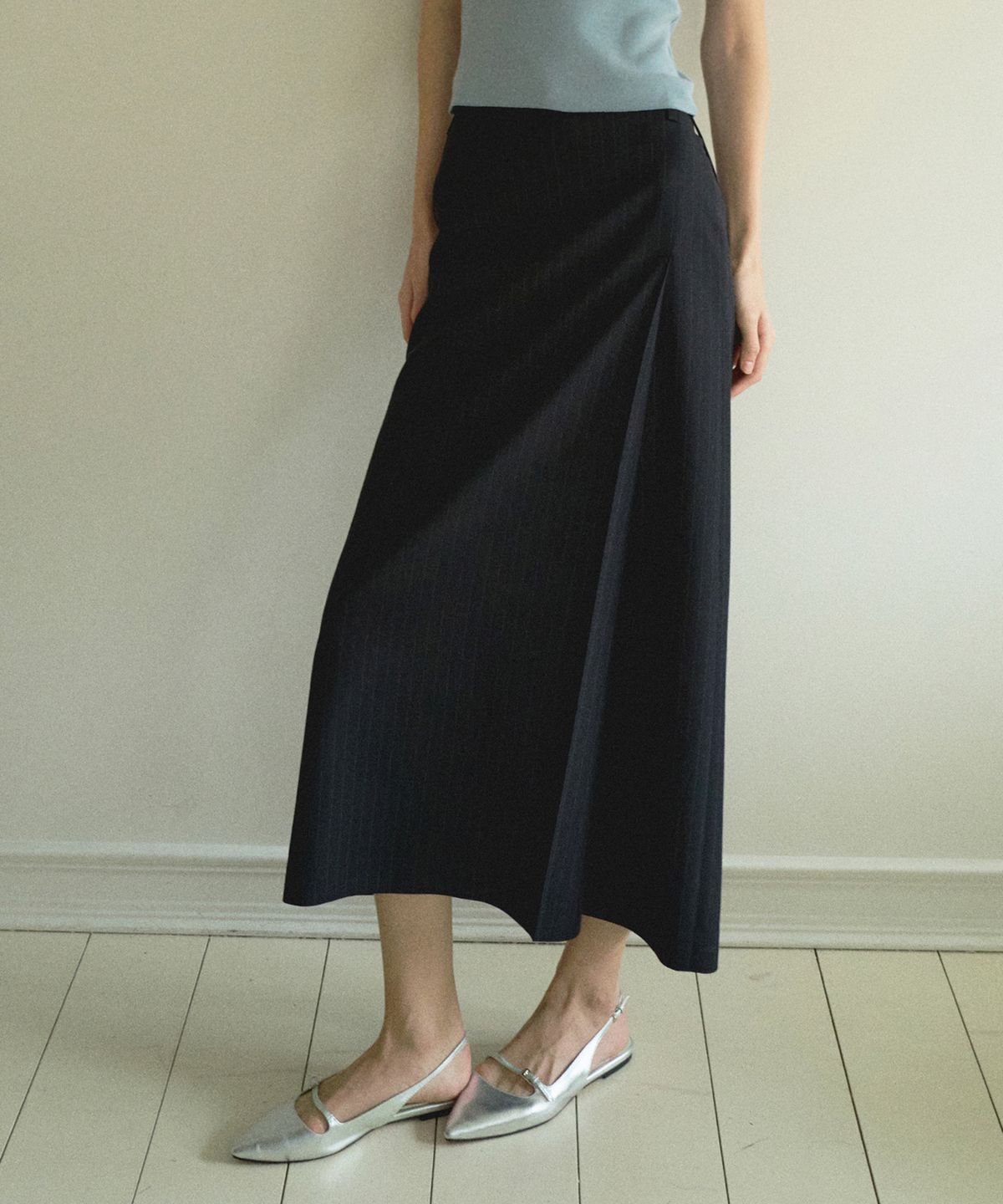 오떼뜨(OCTETTE) STRIPE BELTED MAXI SKIRT_2COLOR