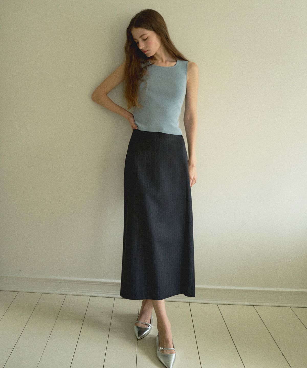 오떼뜨(OCTETTE) STRIPE BELTED MAXI SKIRT_2COLOR