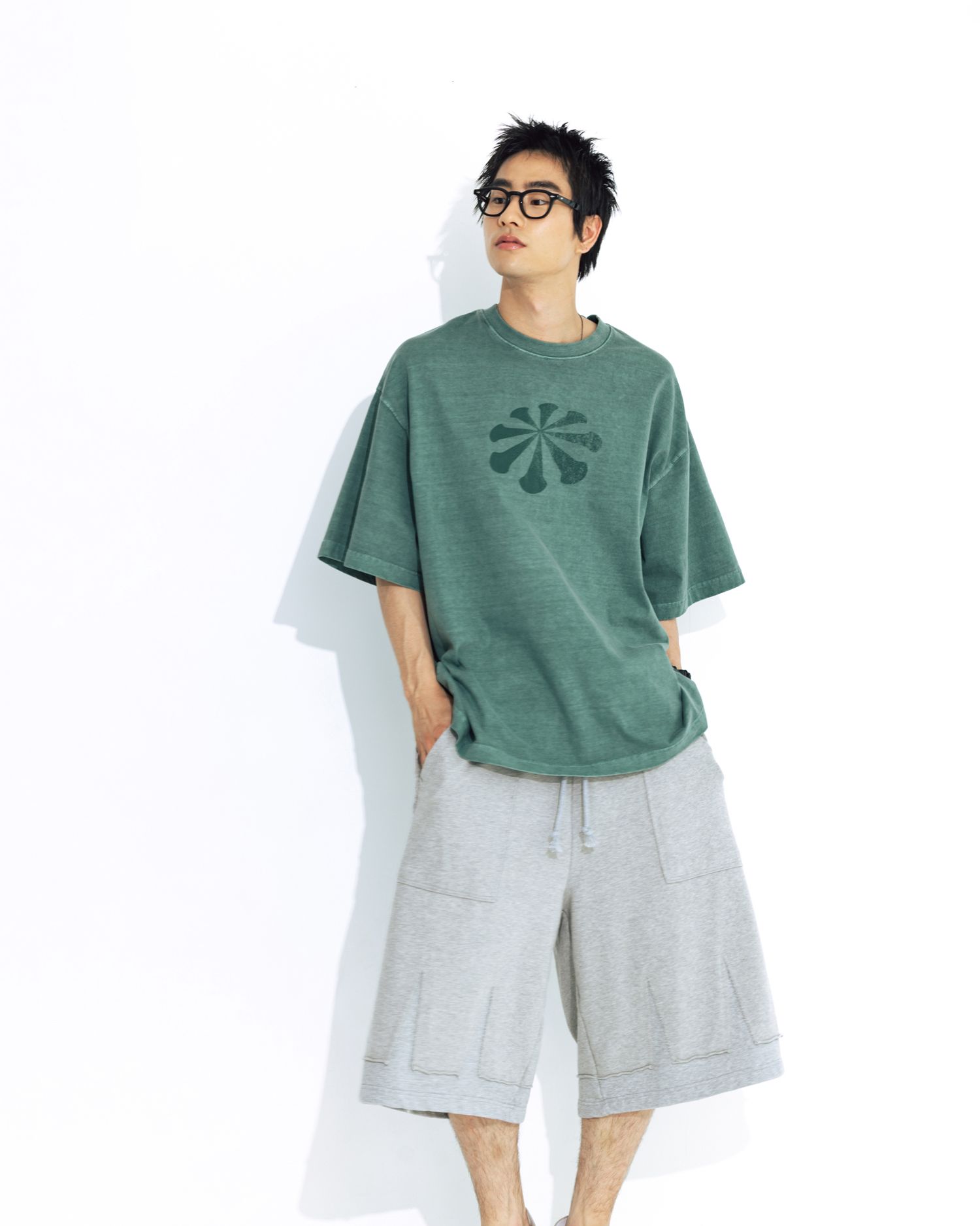 【ANGLAN】Linen Pigment Half Tee MUSINSA | ANGLAN Logo Pigment Half Tee - Green