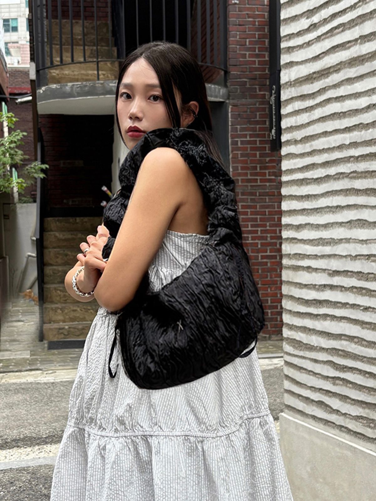 조셉앤스테이시(JOSEPH&STACEY) Daily Shirring Cross Bag_Crinkled Black