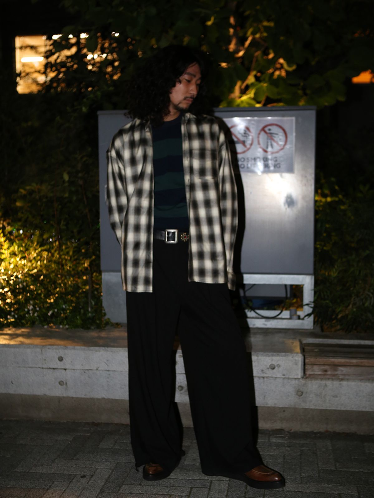고저(GOZER) OVERSIZED FLANNEL CHECK SHIRT_BLACK