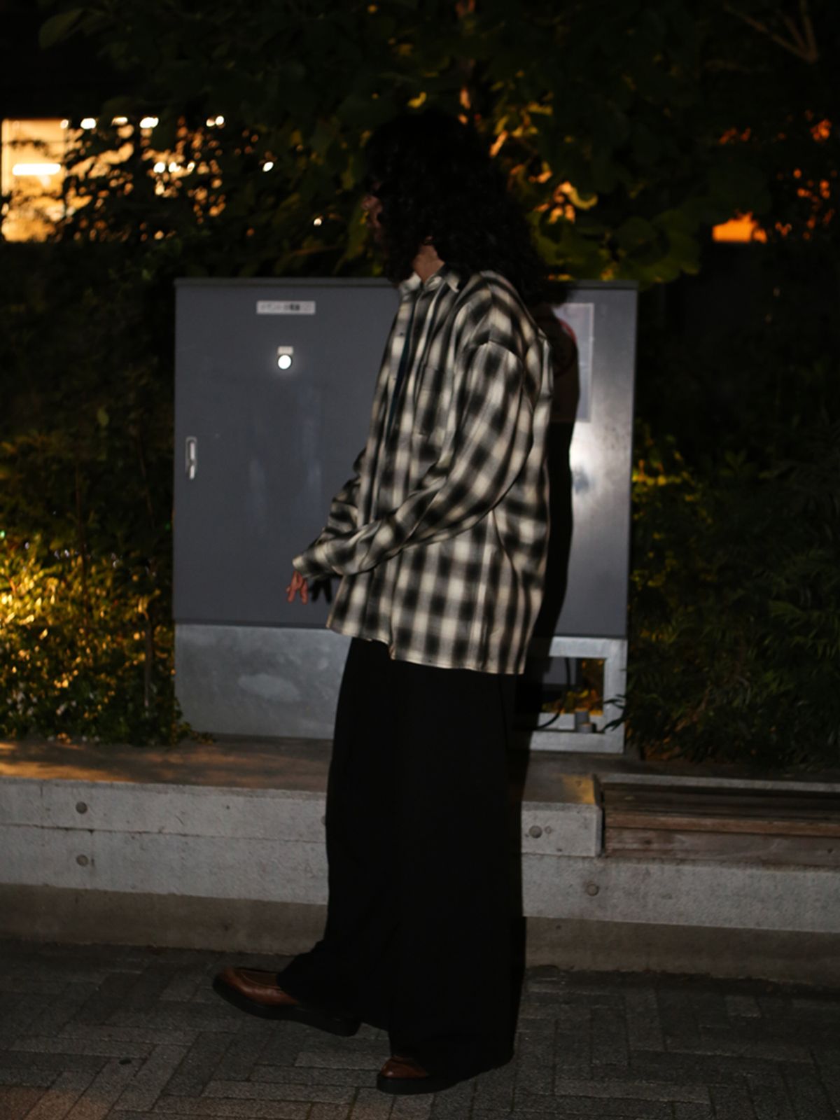 고저(GOZER) OVERSIZED FLANNEL CHECK SHIRT_BLACK