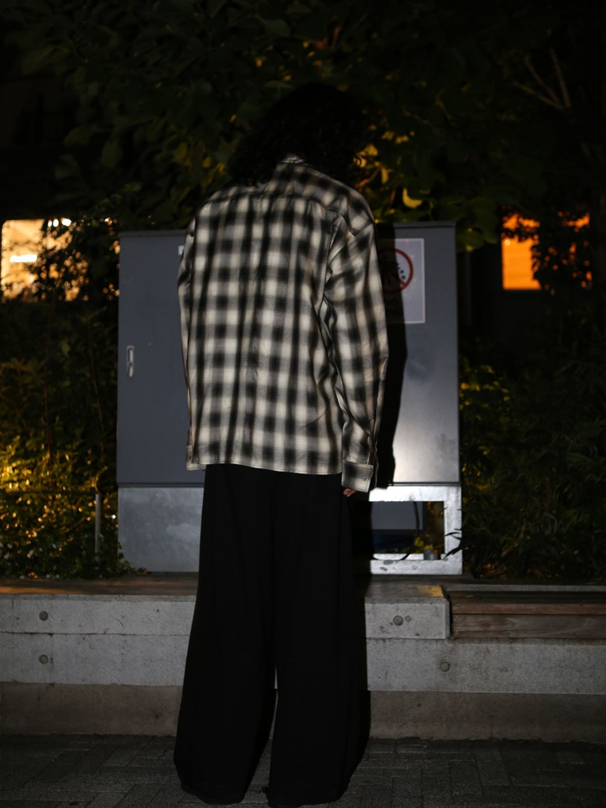 고저(GOZER) OVERSIZED FLANNEL CHECK SHIRT_BLACK