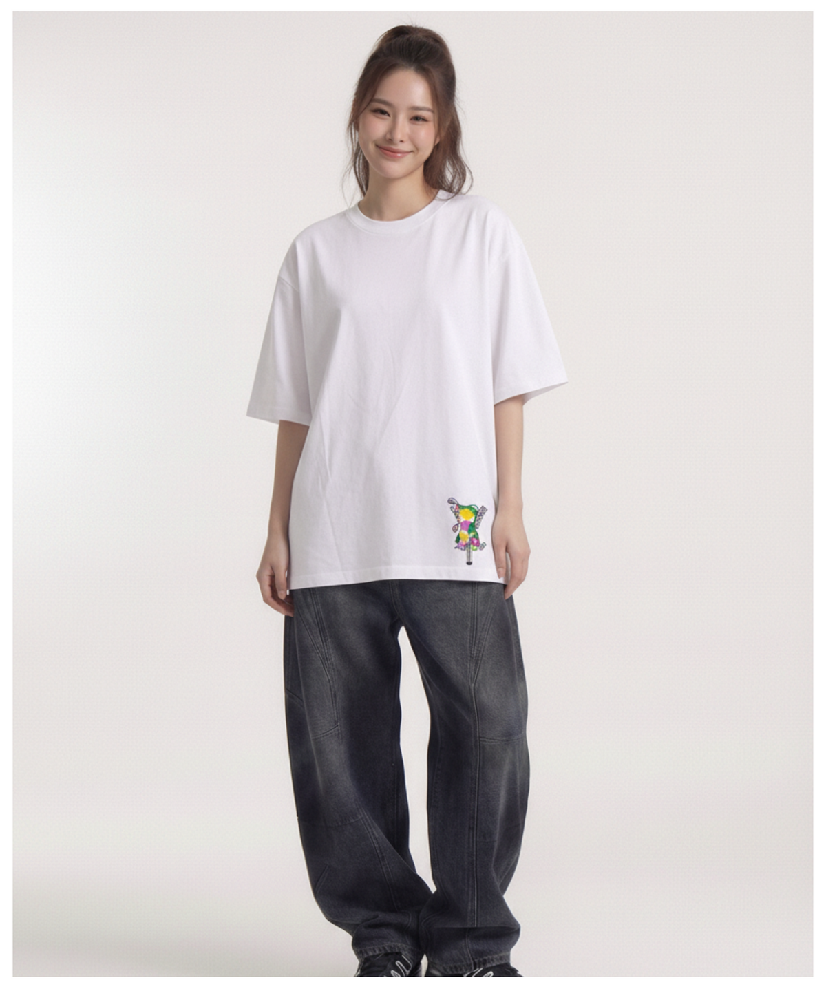 더블제이디(DOUBLE JD) 지퍼 베어 반팔티 (화이트)