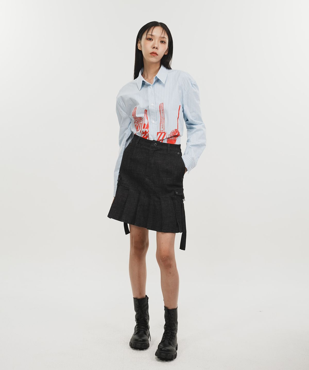 페노메논시퍼(PHENOMENON SEEPER) DENIM PLEATS SKIRT