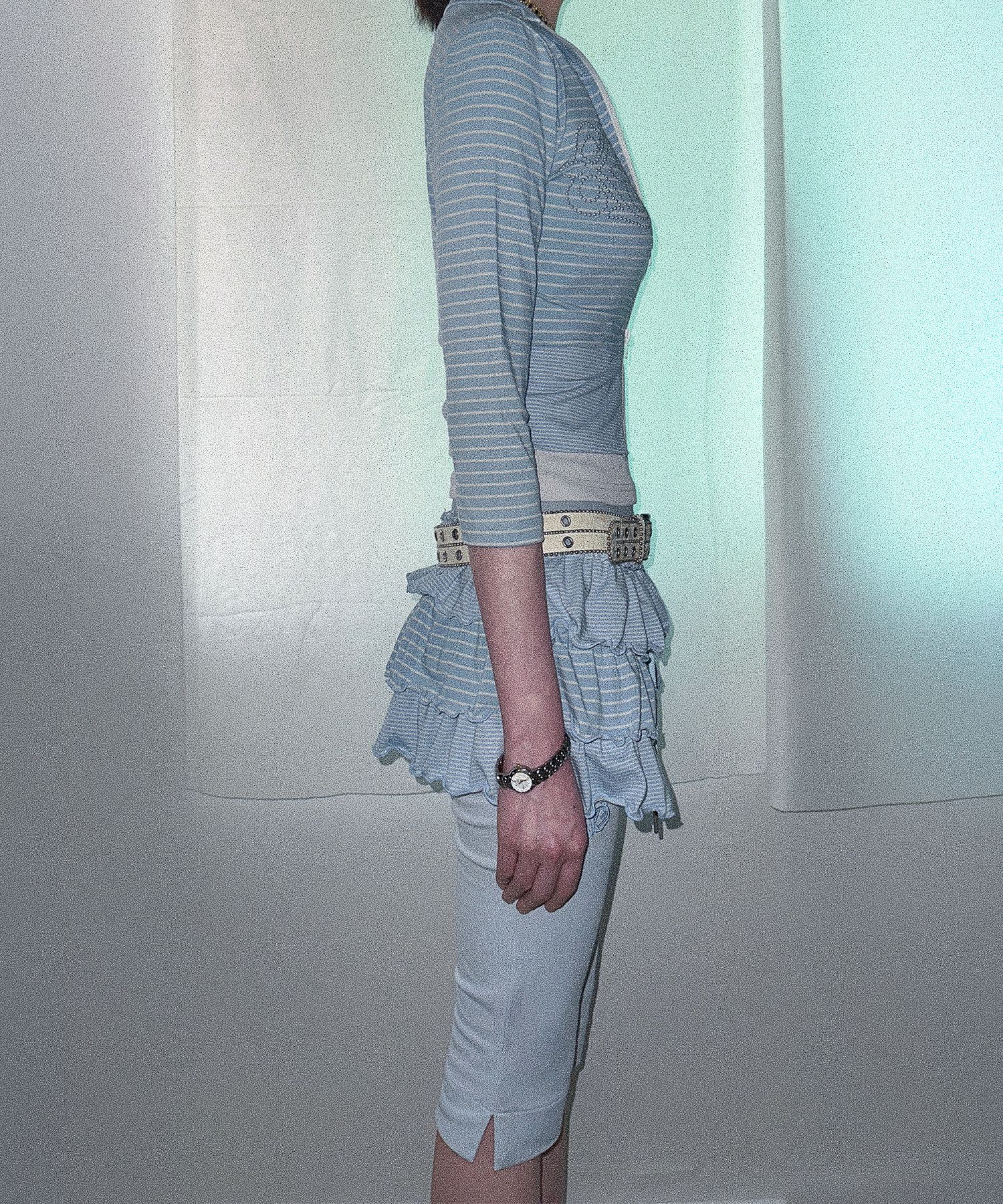 ★eessay★STRIPED CANCAN SKIRT - SKY BLUE★正規品/韓国送料込 eessay] STRIPED CANCAN SKIRT - SKY BLUE 正規品 韓国ブランド