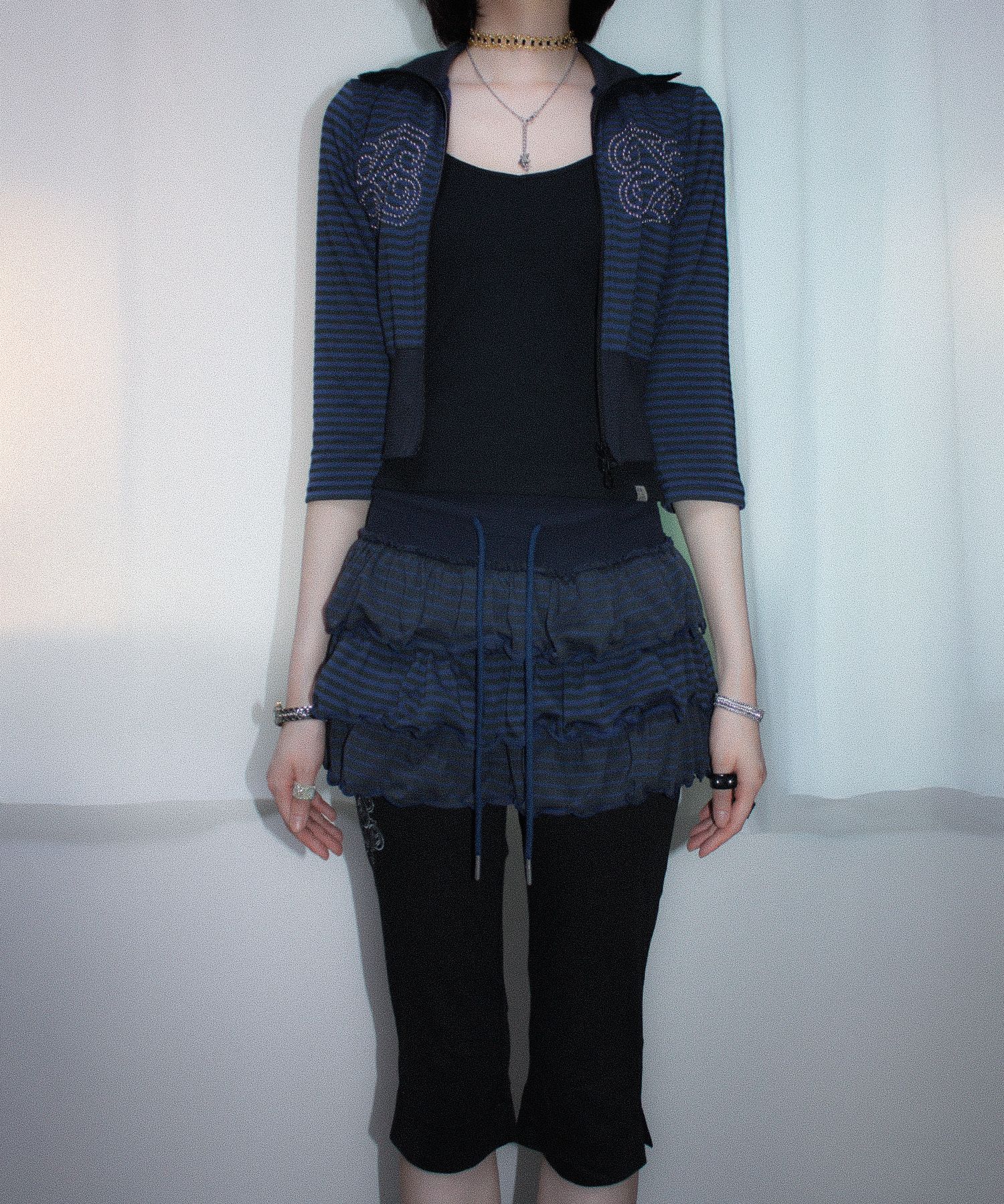 MUSINSA公式 | EESSAY STRIPED CANCAN SKIRT - NAVY