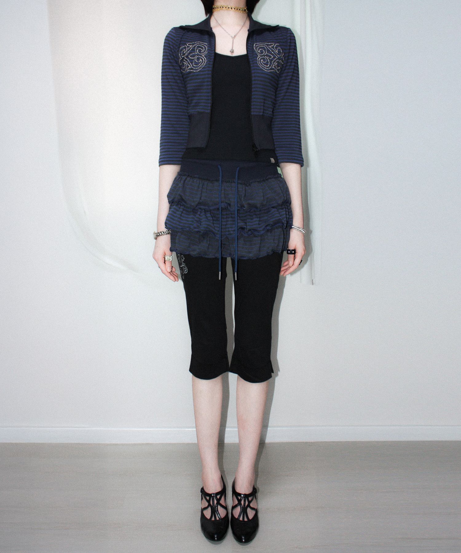 MUSINSA公式 | EESSAY STRIPED CANCAN SKIRT - NAVY