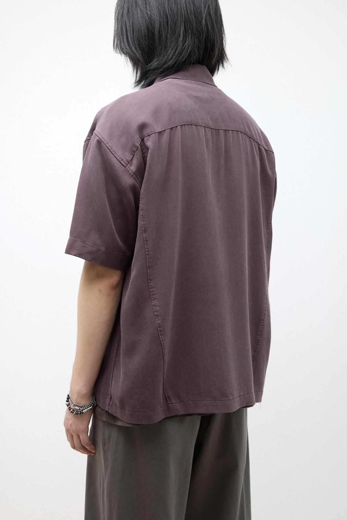 해칭룸(HATCHINGROOM) Camp Collar Shirt Tencel Dark Purple
