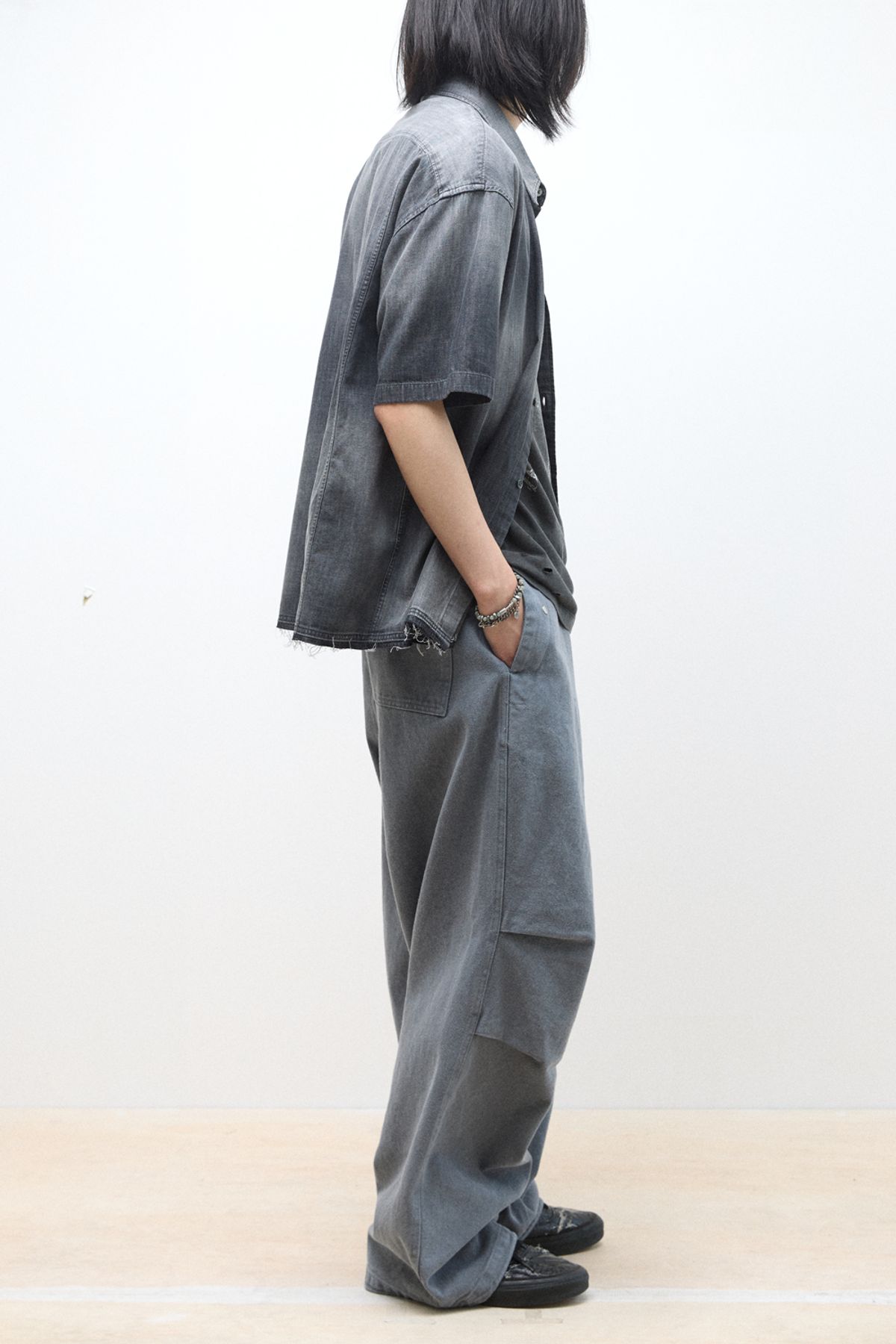 해칭룸(HATCHINGROOM) Over Shirt Denim Grey
