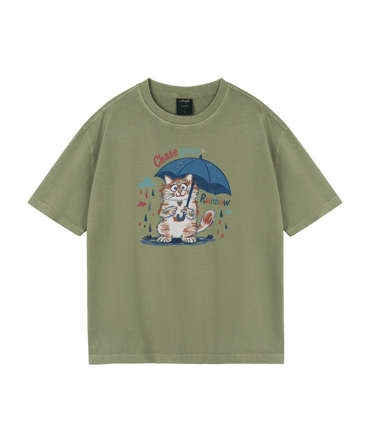 와일드락(WILDROCK) Hollysheesh Rainbow Cat 피그먼트 오버핏 반팔 티셔츠_6 COL (크롭 포함)
