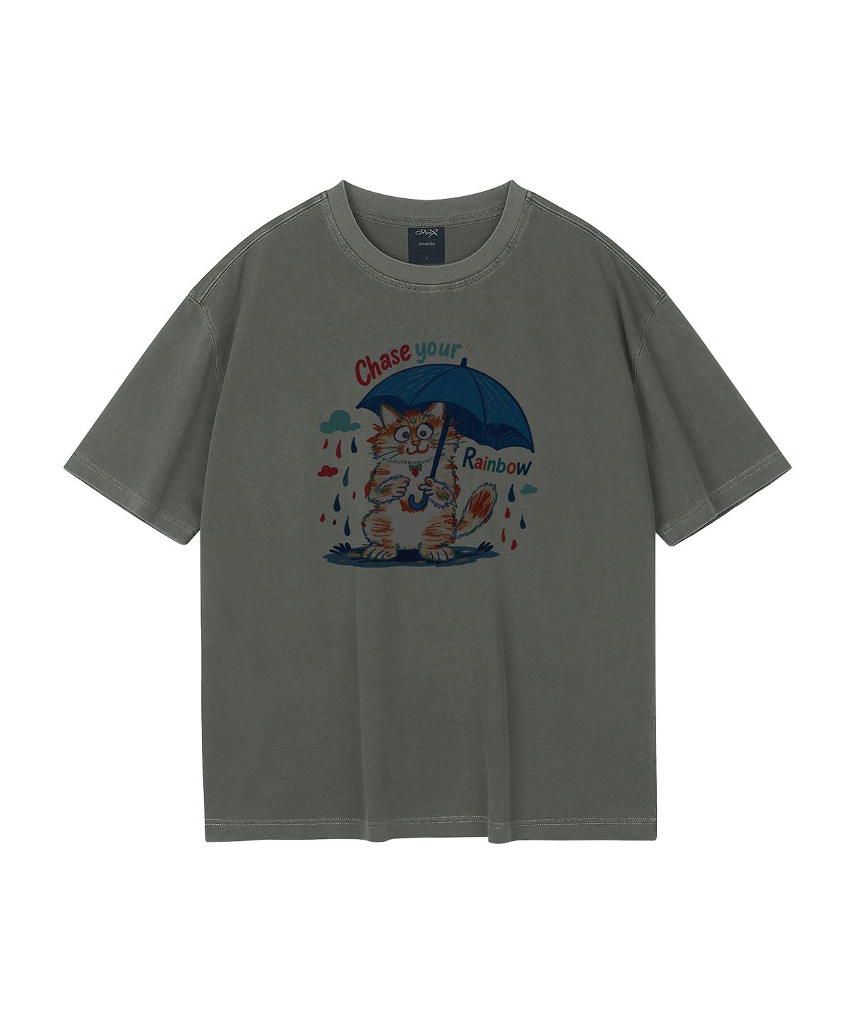 와일드락(WILDROCK) Hollysheesh Rainbow Cat 피그먼트 오버핏 반팔 티셔츠_6 COL (크롭 포함)