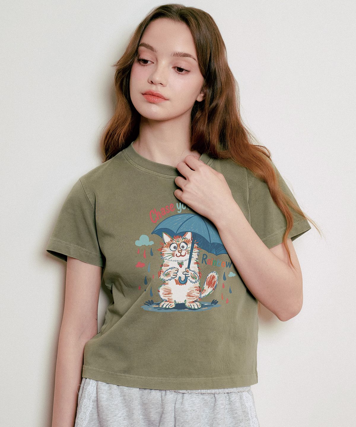 와일드락(WILDROCK) Hollysheesh Rainbow Cat 피그먼트 오버핏 반팔 티셔츠_6 COL (크롭 포함)