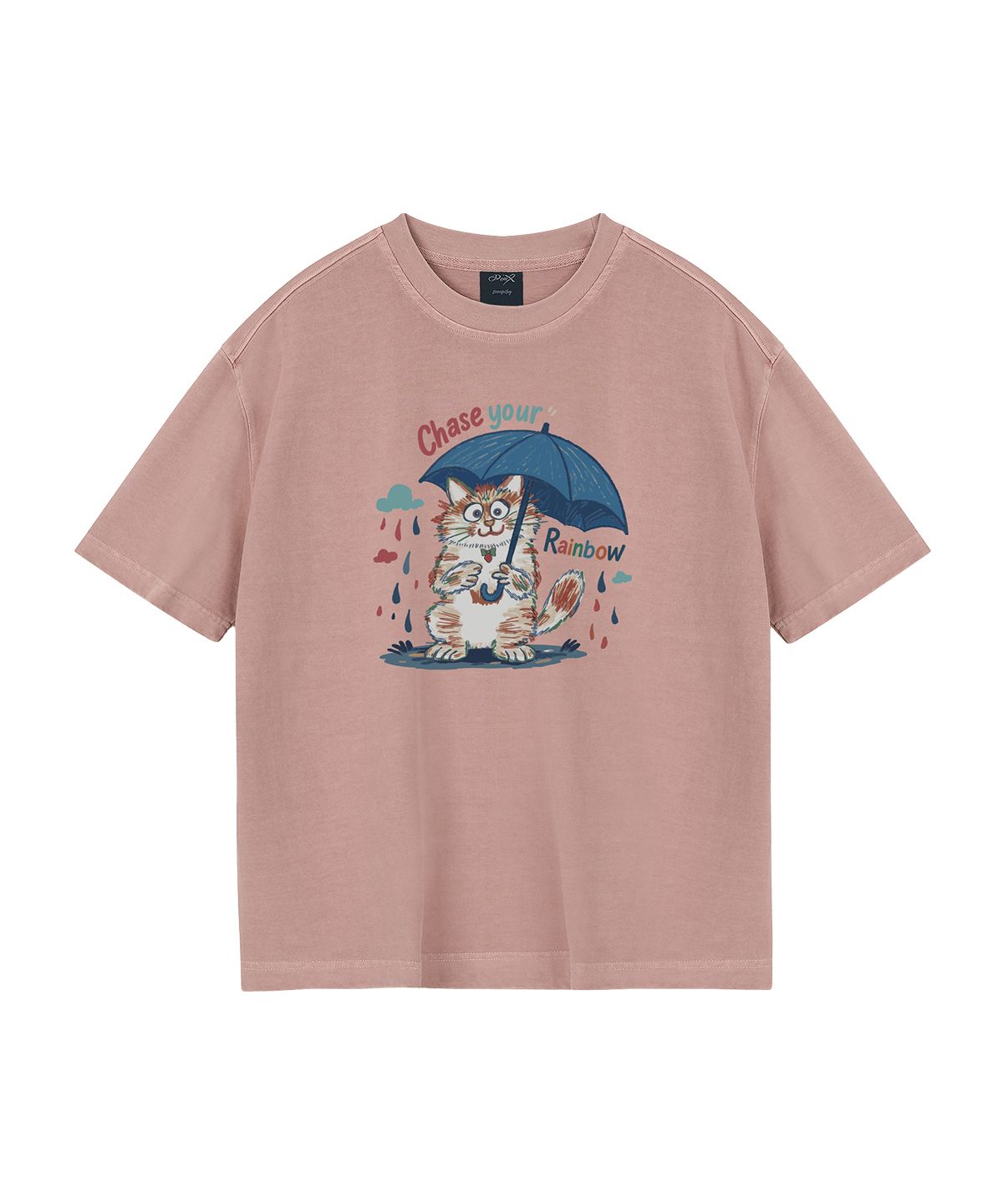 와일드락(WILDROCK) Hollysheesh Rainbow Cat 피그먼트 오버핏 반팔 티셔츠_6 COL (크롭 포함)