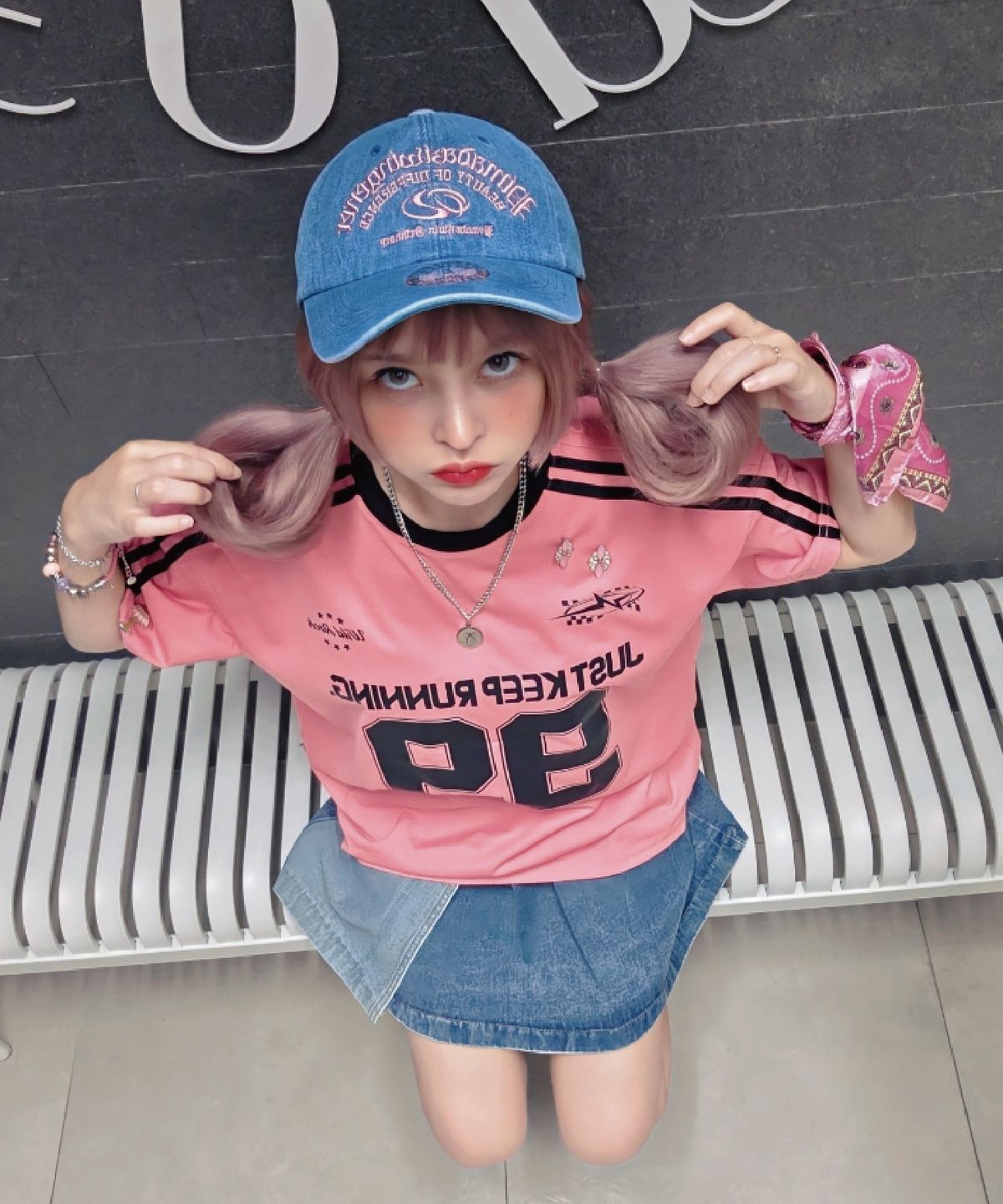 피마다지윈(PIMADAZIWIN) Denim Logo Ballcap_[Medium Blue]