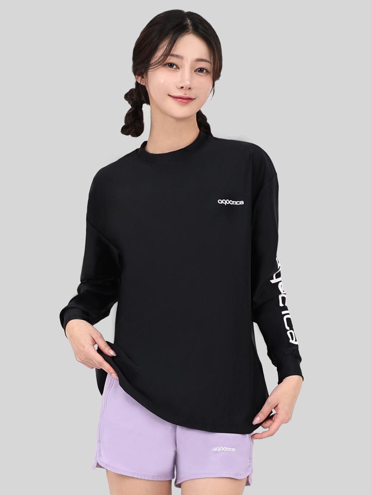 아쿠아티카(AQUATICA) 여성 래쉬가드 AQAUTS24001(블랙)+AQAWQT 스윔보드숏 2피스 단품3종세트