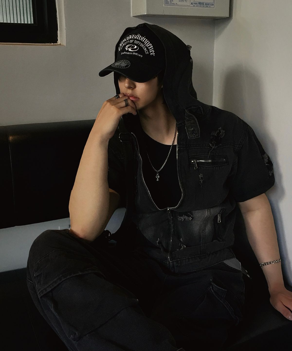 피마다지윈(PIMADAZIWIN) Denim Logo Ballcap_[Black Charcoal]