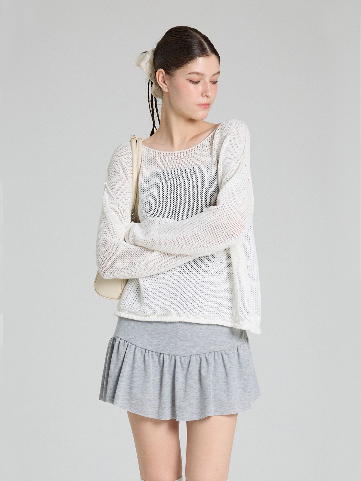 샐러드바구니(SALAD BAGUNI) Ruffle hem skirt - gray