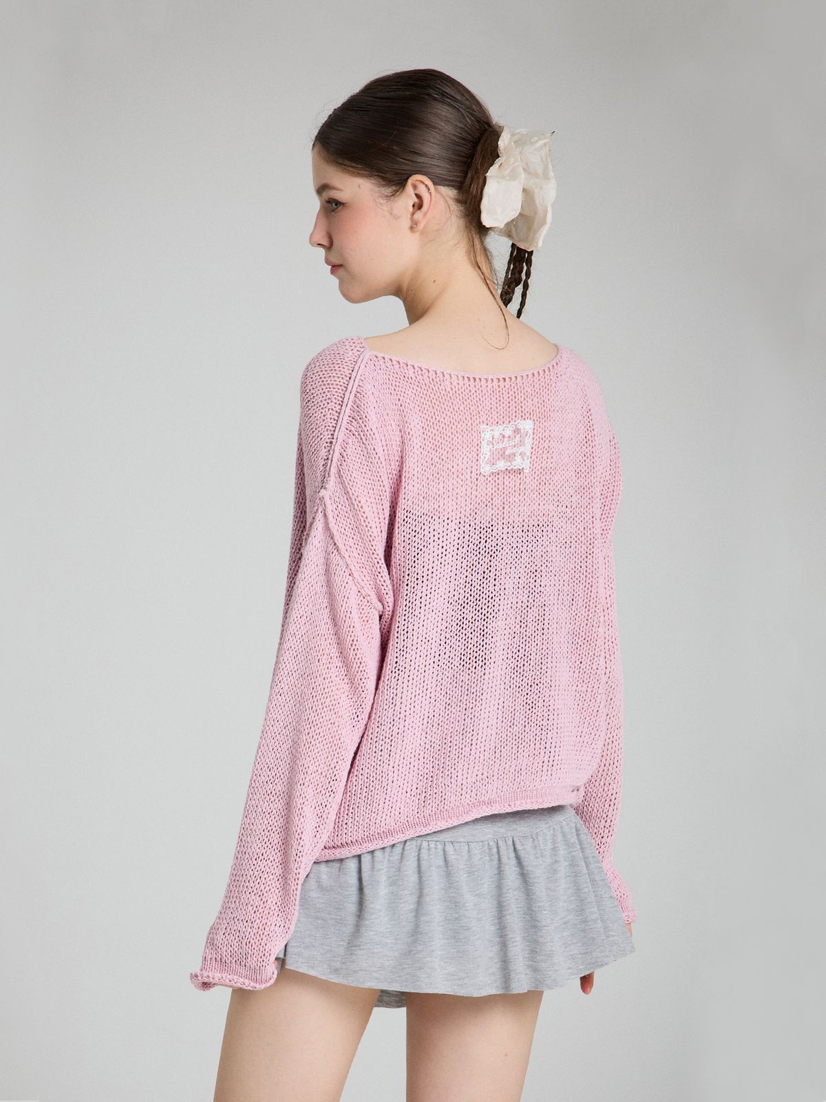 샐러드바구니(SALAD BAGUNI) Boat neck mesh knit - lndi pink