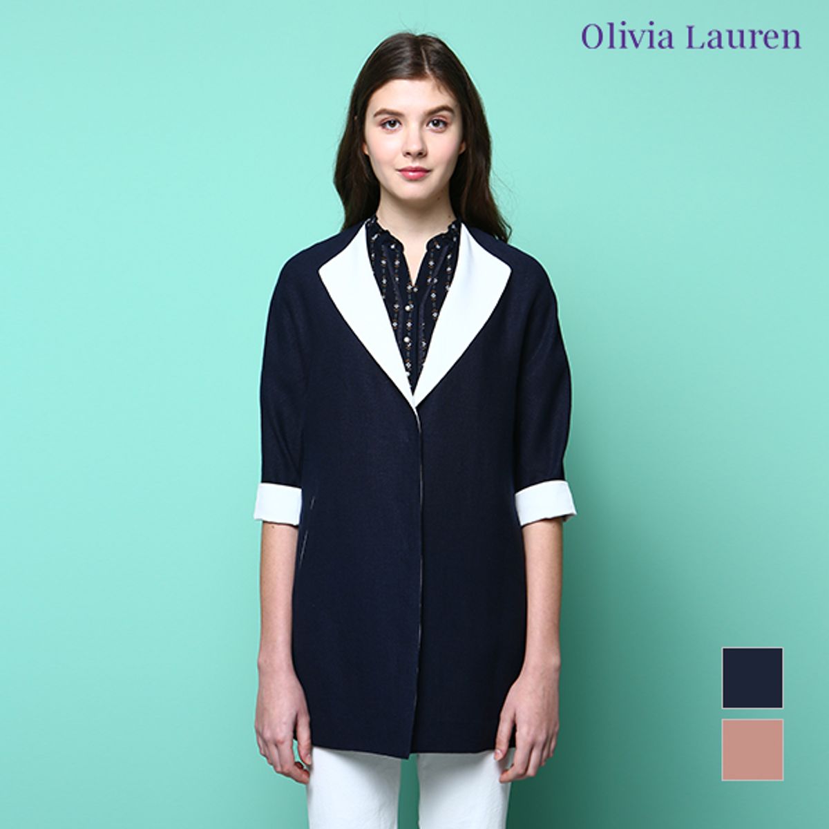 올리비아로렌(OLIVIALAUREN) 배색카라 린넨 자켓_2VOCFUTM3371