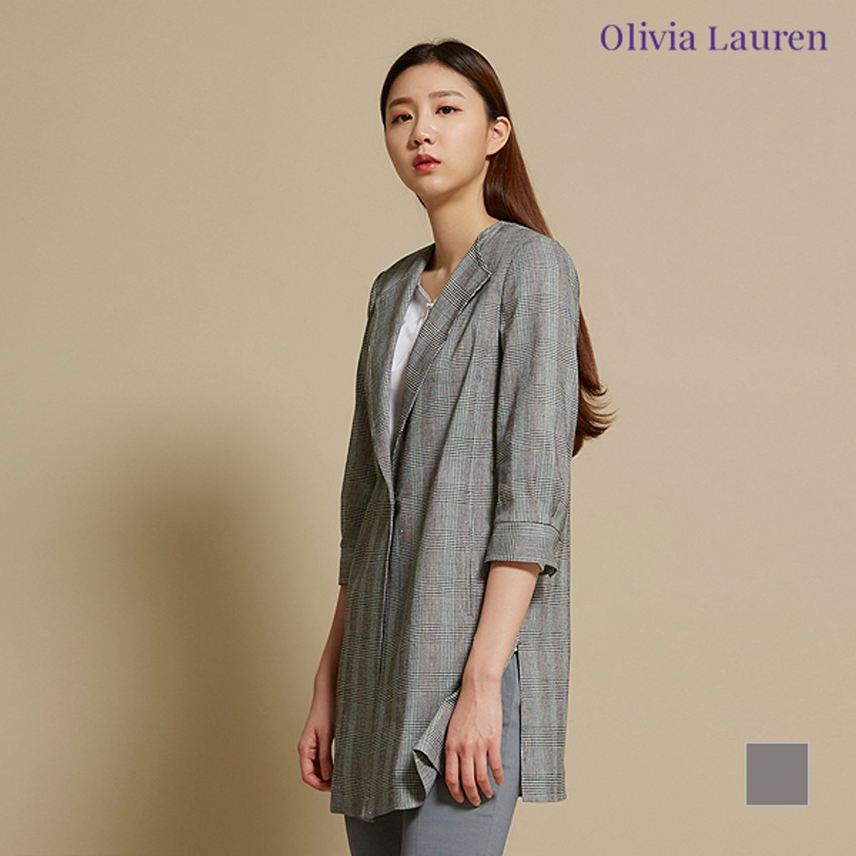올리비아로렌(OLIVIALAUREN) 노카라 체크 자켓_VOCFUWM3271