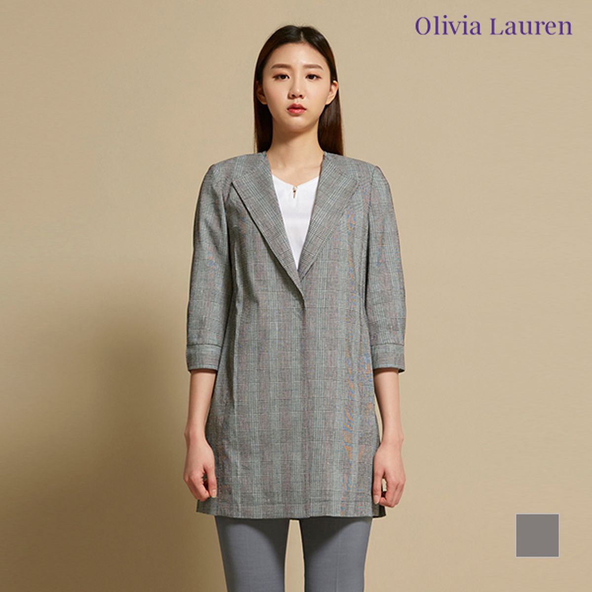 올리비아로렌(OLIVIALAUREN) 노카라 체크 자켓_VOCFUWM3271